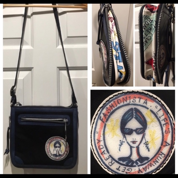 Brighton Limited Edition Patent Leather Black/Blue Bag - Picture 1 of 13